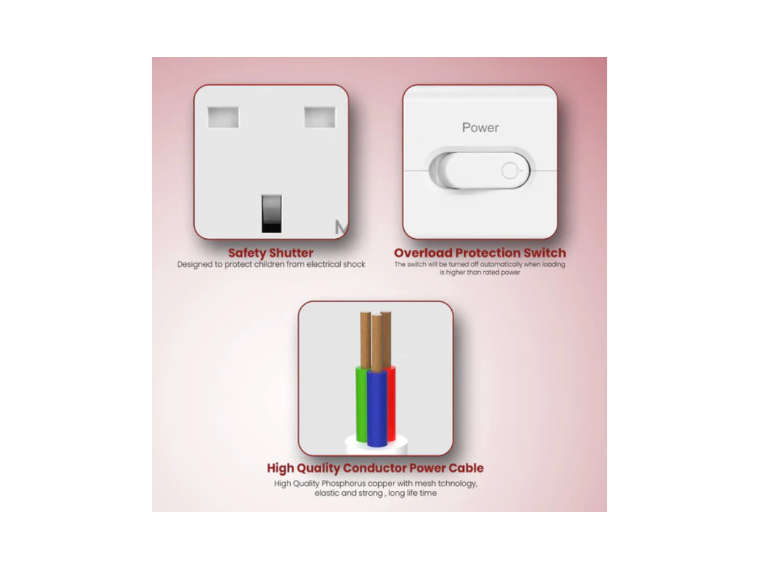Moxedo 3250W Power Strip Surge Protector 9 Way 1 USB-C PD Ports + 2 USB-A Ports + 6 AC Outlets with 2M Cable Length Moxedo 3250W Power Strip Surge Protector 9 Way 1 USB-C PD Ports + 2 USB-A Ports + 6 AC Outlets with 2M Cable Length